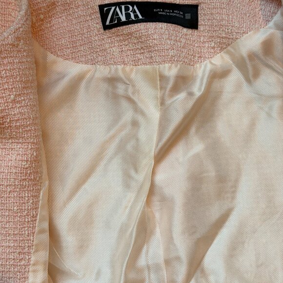 Zara Pink White Tweed Boucle Cropped Blazer - Small - Picture 7 of 12